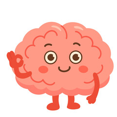 Obraz premium Cartoon Brain Character Giving Okay Sign Illustration