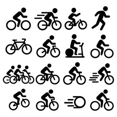 Fototapeta premium Cycling and Exercise Icons: A collection of various icons depicting cycling and exercise activities, representing different aspects of physical fitness and healthy living.