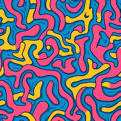 Seamless abstract patterns with bold colors and playful smiley faces. Groovy shapes, retro vibes, and trippy doodles create vibrant, happy, and eye-catching backgrounds.