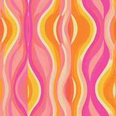 Playful seamless pattern with colorful abstract shapes and smiley faces. Groovy, vibrant, and cheerful design perfect for textiles, wallpapers, branding, and kids' products.