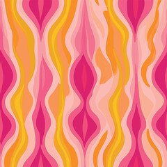 Playful seamless pattern with colorful abstract shapes and smiley faces. Groovy, vibrant, and cheerful design perfect for textiles, wallpapers, branding, and kids' products.