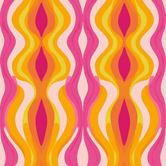 Playful seamless pattern with colorful abstract shapes and smiley faces. Groovy, vibrant, and cheerful design perfect for textiles, wallpapers, branding, and kids' products.