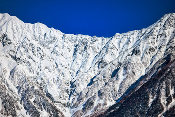 冠雪の北アルプスの穂高連峰