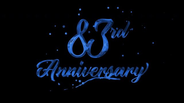 83rd anniversary text animation in blue metallic effect. suitable for celebrating special occasions, invitations, anniversary cards and social media. Includes alpha channel for any background.