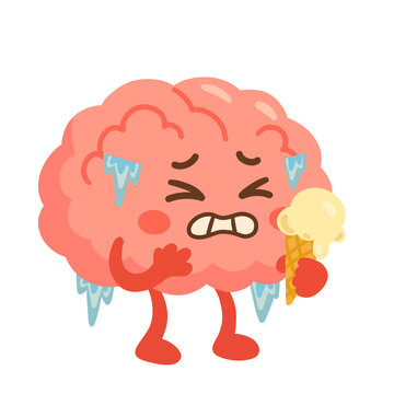 Cartoon Illustration of Brain Freeze with Ice Cream Cone