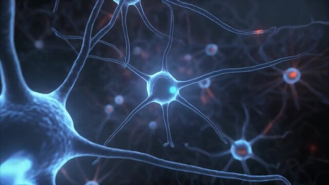 Glowing neural network illustration representing artificial intelligence, neuroscience, and data connectivity.