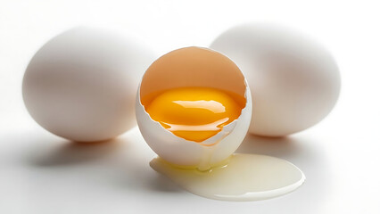 Egg Yolk Center on Broken Eggshell with Surrounding Whole Eggs