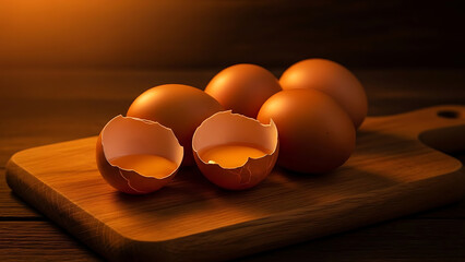 Eggs on Wooden Board