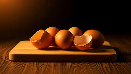 Eggs on Wooden Board