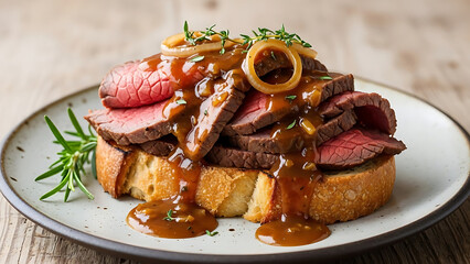 Beef Toast with Onion Ring and Glaze