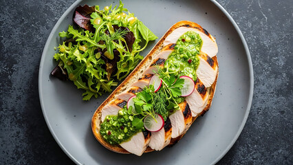 Chicken Toast with Green Herb Pesto
