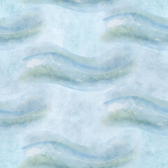 Abstract watercolor wave hand-painted seamless background. Organic flowing background for branding, packaging, posters, social media, stationery, wellness, modern design projects. Blue, green tones