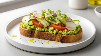 Avocado Toast with Cucumber Tomato Radish Microgreen