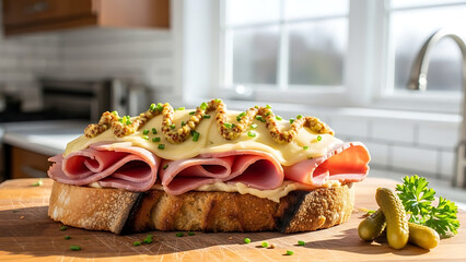 Ham and Cheese Open Faced Sandwich