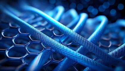 carbon nanotubes shown in a detailed molecular structure with vibrant blue visualization