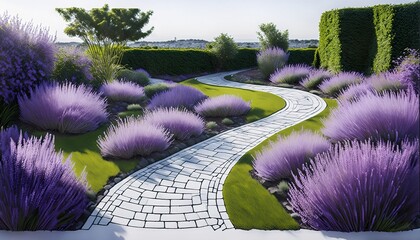 winding garden path plan blends sketch and reality with lavender and gravel
