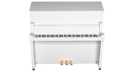 A black and white acoustic piano mockup with gold pedals and wheels. This is an acoustic piano template with black and white keys.