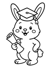 Fototapeta premium Graduation Bunny: An adorable bunny donned in a graduation cap, clutching a diploma, ready to embrace new beginnings, symbolizing the culmination of academic achievements.