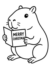 Fototapeta premium Capybara's Christmas Cheer: A cute capybara holds a Merry Christmas card, exuding festive joy and holiday spirit.