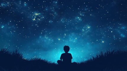 Silhouette of a person gazing at a starry night sky with illuminated stars