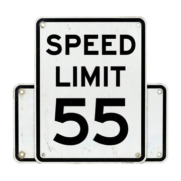 Speed limit sign indicates a speed of 55 isolated on a transparent background
