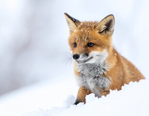 Obraz premium 눈 속의 붉은 여우 Red Fox in Winter Snow 
