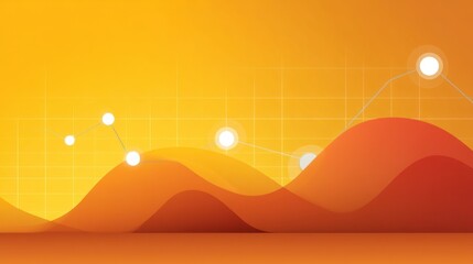 Abstract Data Visualization Concept with Orange Gradient Waves and Graph Elements for Business Analysis and Growth Representation
