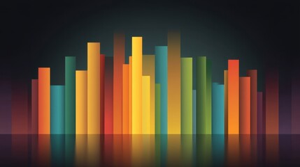 Colorful Abstract bars in a Modern Digital Landscape Illustration with Smooth Gradients and Reflections for Use in Design Projects