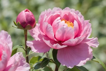 Fototapeta premium Close up of a delicate pink peony flower in bloom