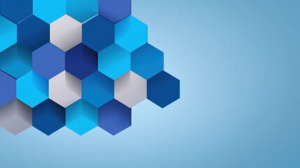 Abstract geometric pattern of hexagonal shapes in shades of blue and light grey creating a modern design element on a soft blue background