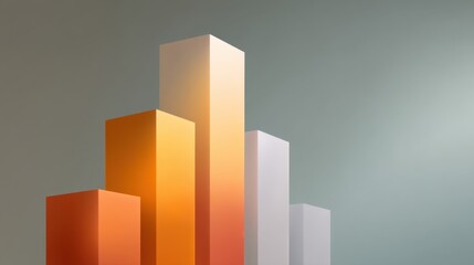 Abstract three-dimensional bar graph in warm tones representing data growth, financial success, and business performance against a soft backdrop