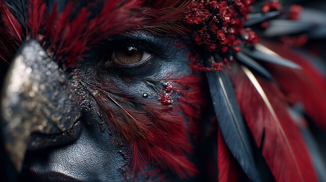 Indigenous leader feather headdress, fire and ash style