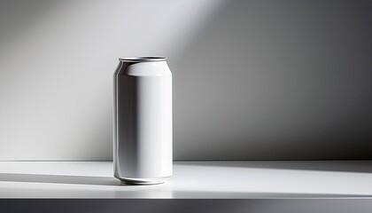 minimalist white soda can with soft shadows and light