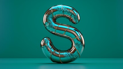 Teal Metallic Letter S 3D Render on Dark Teal Background