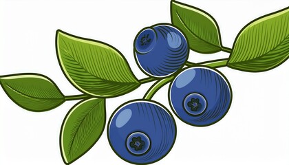 stylized blueberry branch with berries and leaves