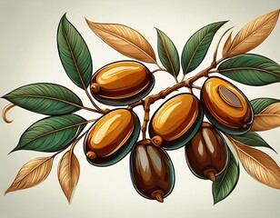 stylized branch with dates and leaves