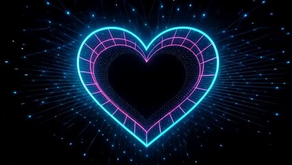 Neon Heart Shape on Futuristic Digital Background