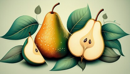 stylized pear and half pear with leaves