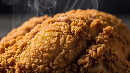 Perfect for food bloggers, restaurant menus, and social media posts. Crispy fried chicken piled up, steaming and golden brown.