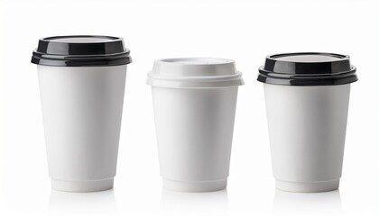 white disposable paper coffee cup with lid to go beverage mockup for cafe isolated on white background