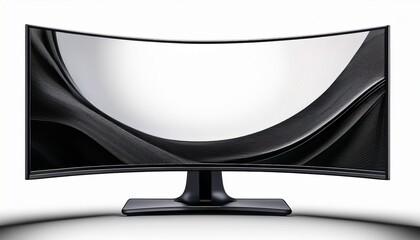 a modern black curved gaming computer monitor with a blank white screen isolated on white background