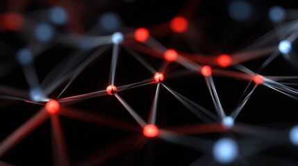 Abstract representation of interconnected nodes and lines showcasing the beauty of digital networks with vibrant colors and depth in a dark setting