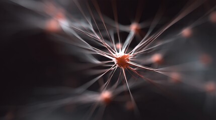 Abstract representation of neuron structure with glowing connections in a dark background depicting brain activity and neural networks in a digital illustration