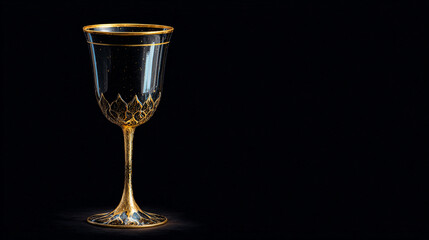 Gold rimmed glass on display against a dark background