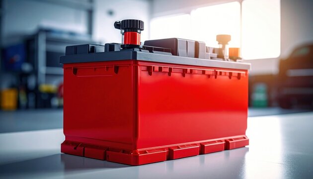 Car Battery on Work Table.