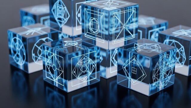 Strategy execution cubes made from luminous blue glass