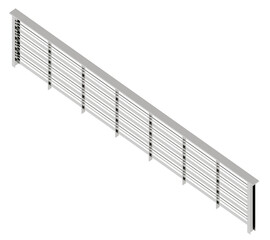 isometric view of modern metal railing fence. realistic 3d render of silver stainless steel balustrade for architectural planning or exterior balcony design. modular barrier element isolated.