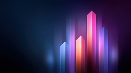Abstract geometric shapes in vibrant colors representing growth and progress on a dark background for creative design projects and digital marketing