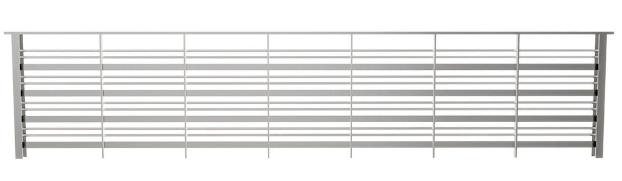 heavy duty industrial metal security fence. realistic 3d illustration of steel barrier wall. silver aluminum guardrail for perimeter protection.