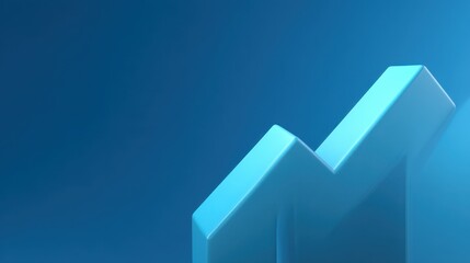 Modern financial growth concept with stylized 3D upward trend graph against a blue background depicting business success and prosperity in the digital era